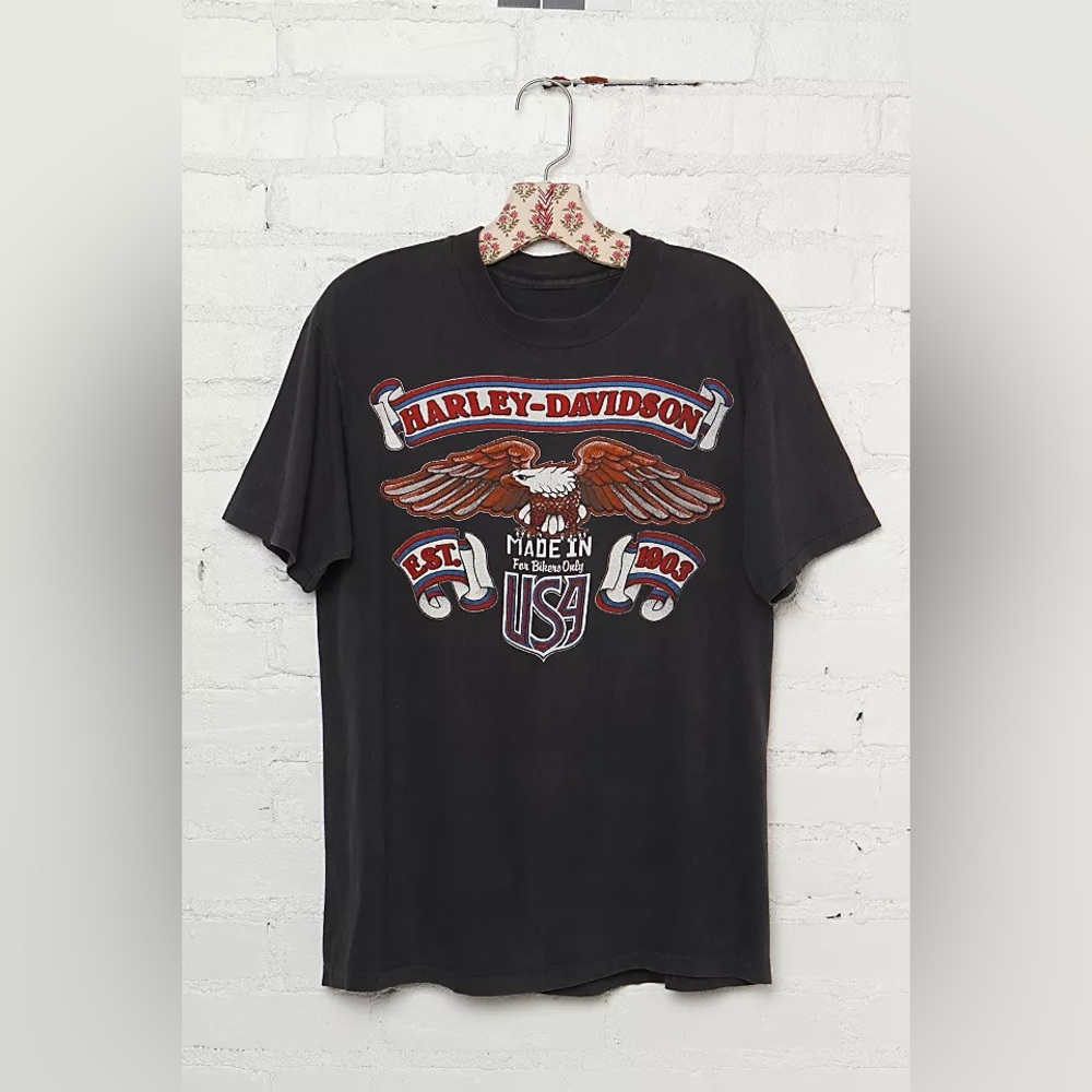 Vintage Harley-Davidson Charcoal Graphic Tee with Eagle Design